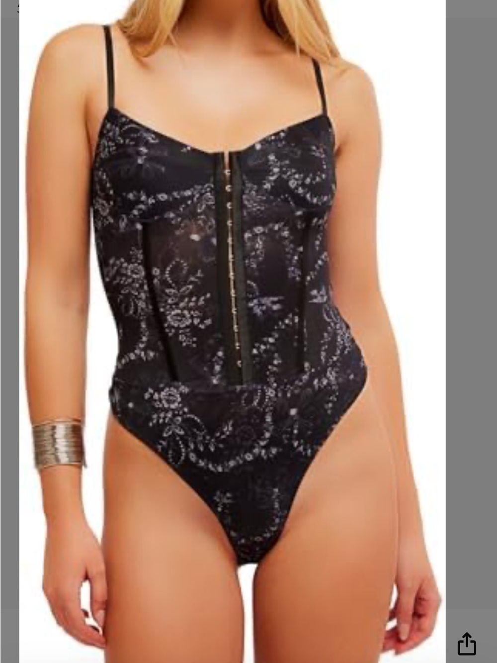 Free People Black Floral Lace Corset Bodysuit